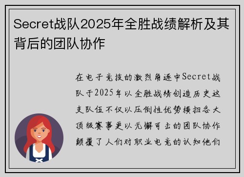 Secret战队2025年全胜战绩解析及其背后的团队协作
